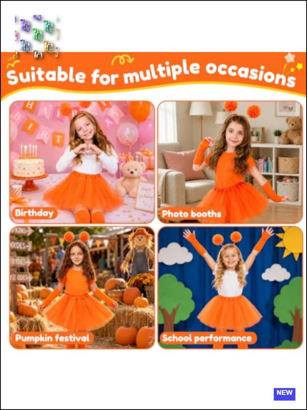 Kids Halloween Costume Set 5pcs Tutu Headband Gloves Socks